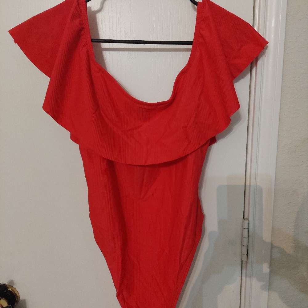 Over the shoulder bathing suit